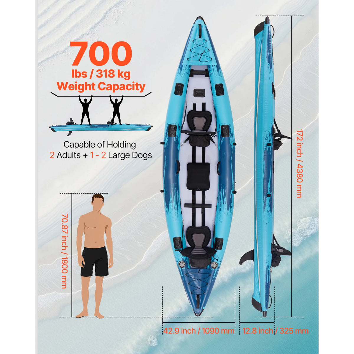 Two Person Inflatable Kayak With Padded Seats And Paddles