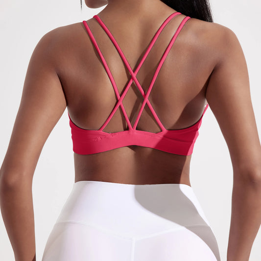 Womens Cross Front Sports Bra Breathable High Support Yoga Top
