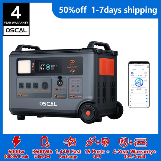 Oscal Powermax 6000W Solar Generator With 3600Wh Lifepo4 Battery