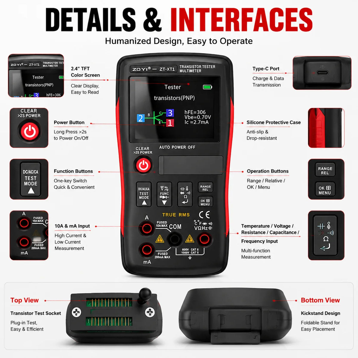 ZOYI ZT XT1 Digital Multimeter True RMS Transistor Tester