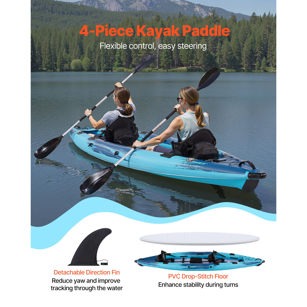 Two Person Inflatable Kayak With Padded Seats And Paddles