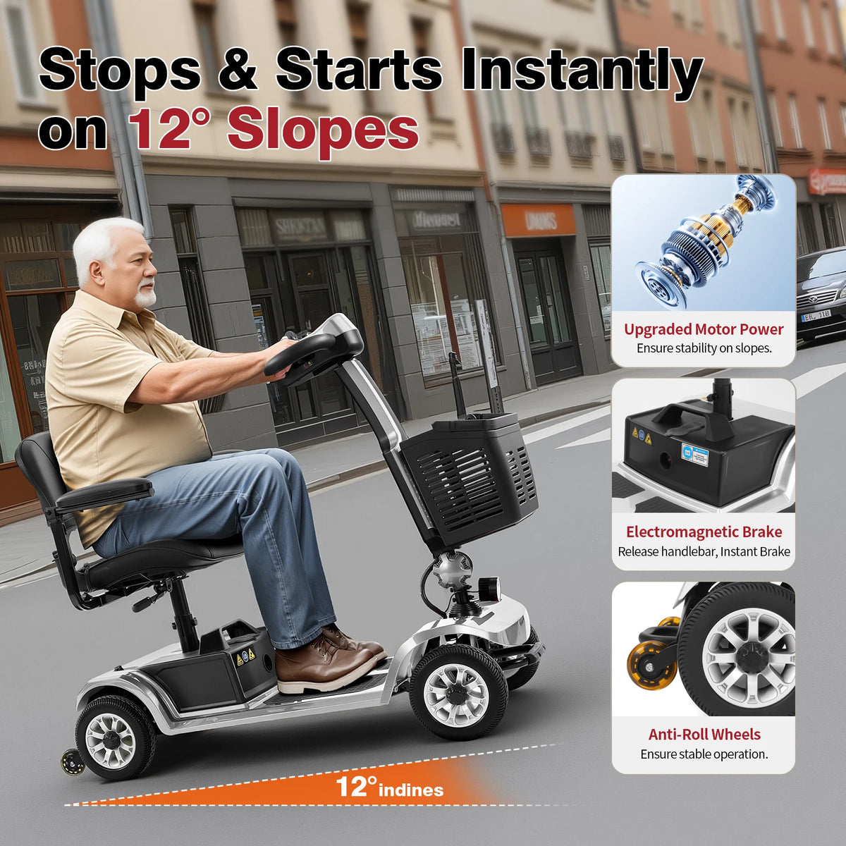 Long Range Foldable Electric Mobility Scooter With Extended Magnetic Brake
