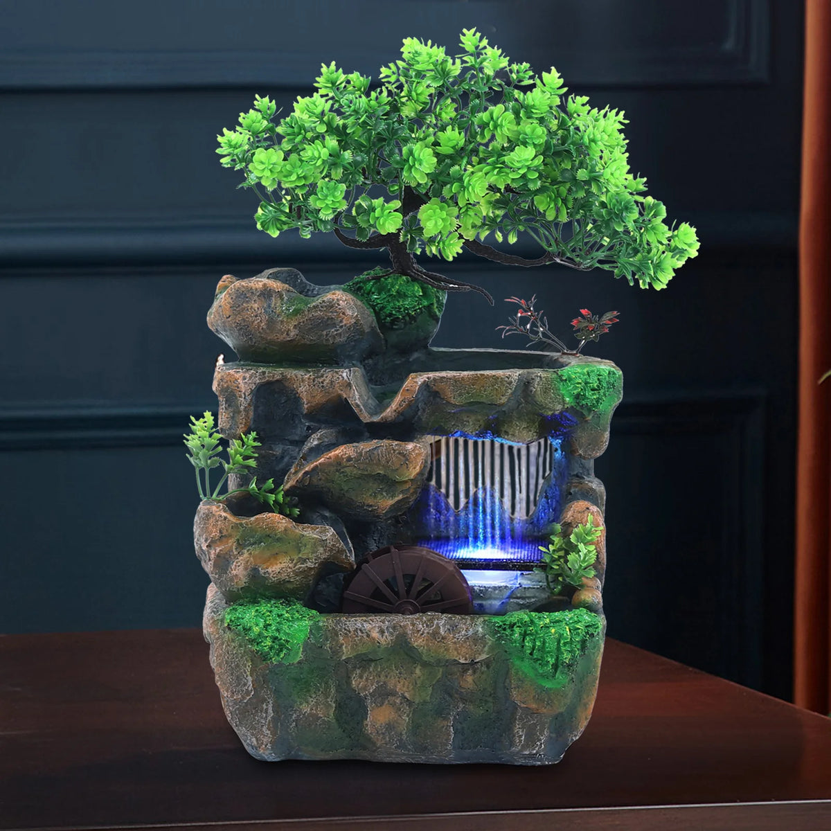 Indoor Resin Waterfall Desktop Water Feature With Led Lights