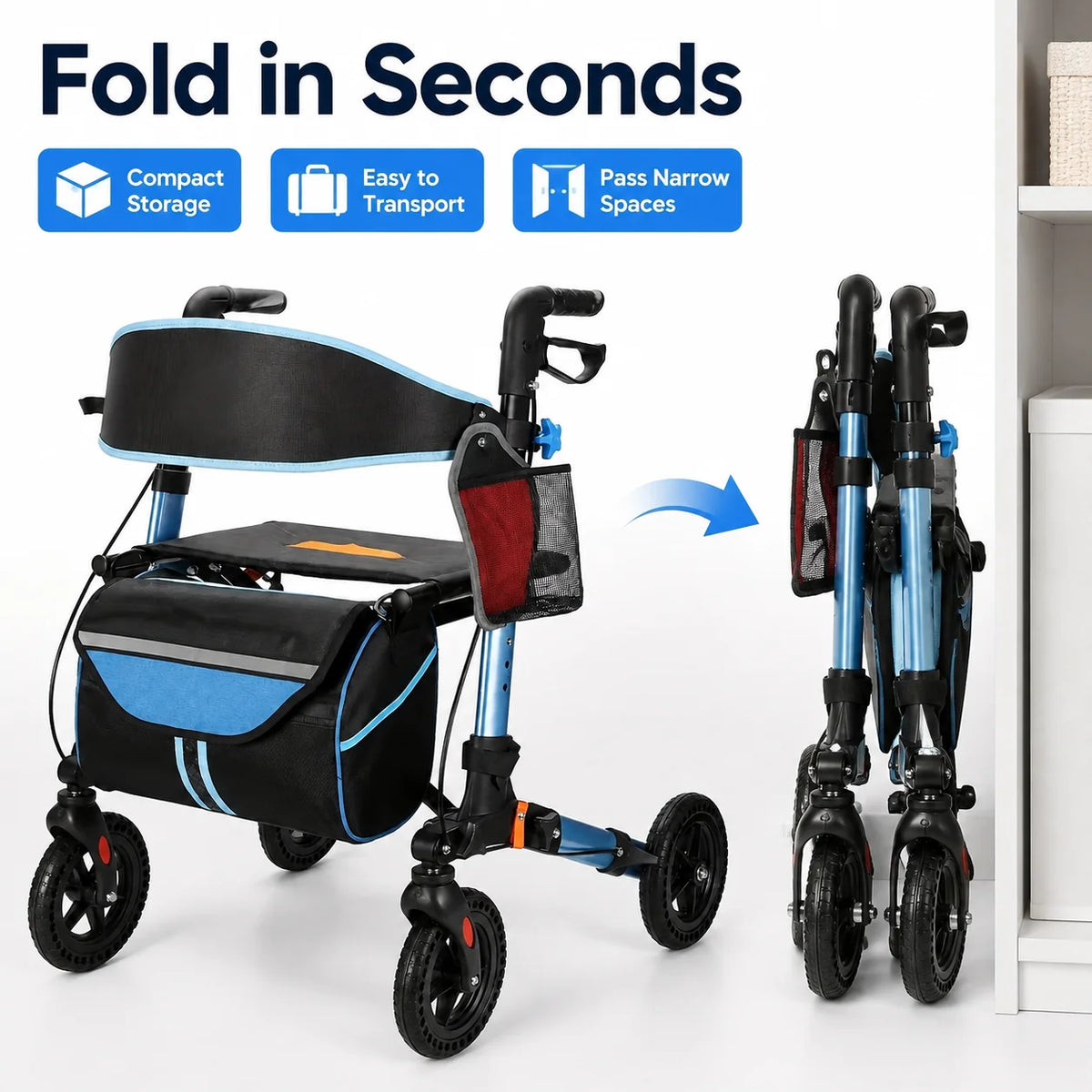 Lightweight Foldable Aluminum Rollator Walker With Seat And Backrest