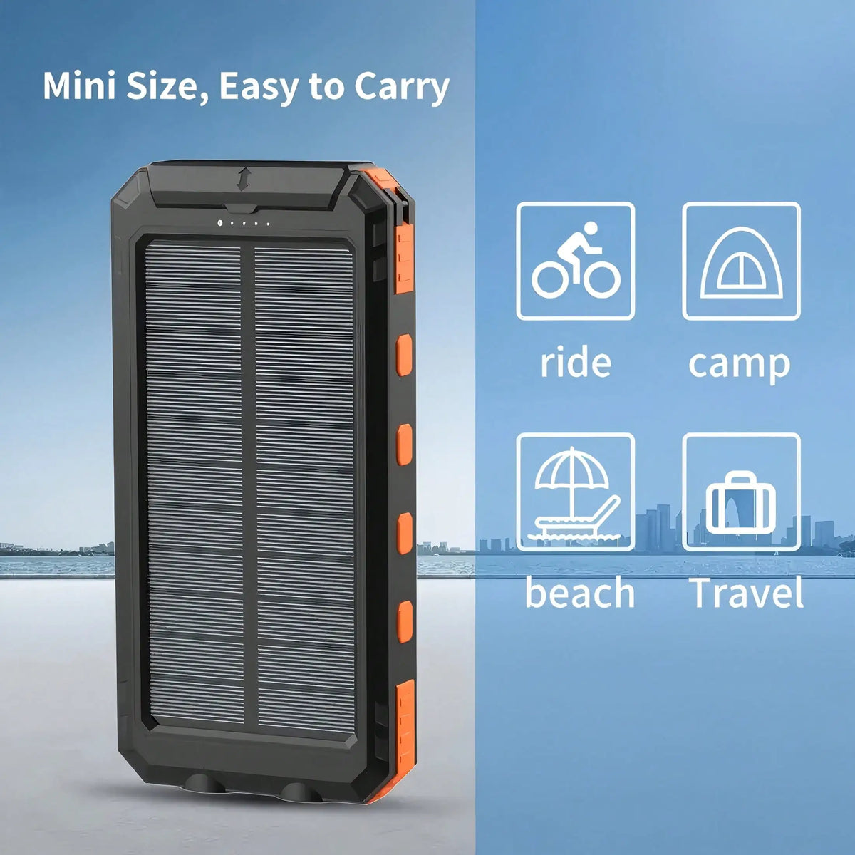Portable 10000mAh Solar Power Bank With Type C Fast Charging