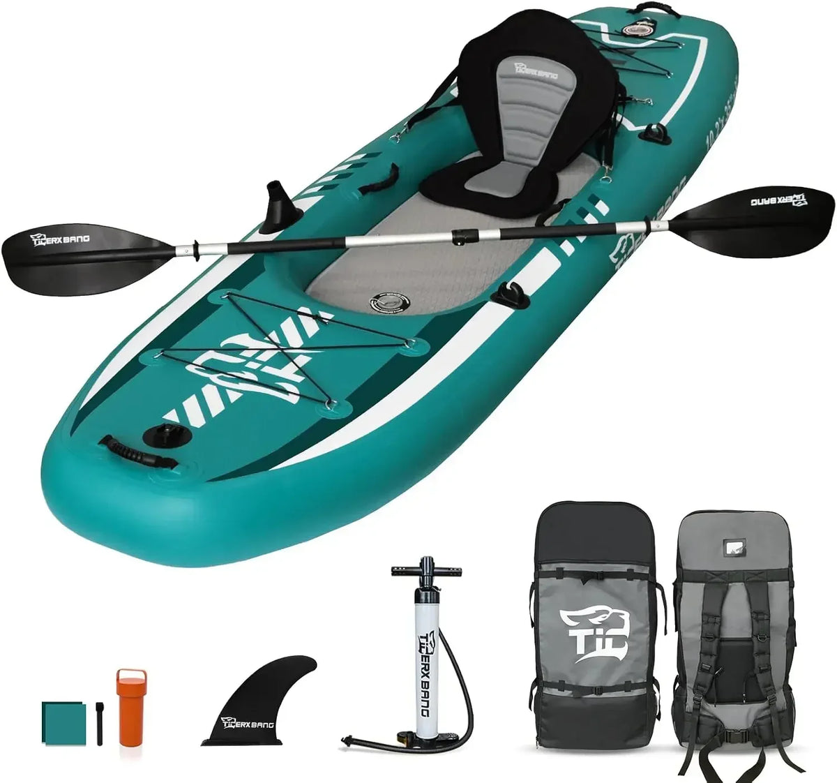 TIGERXBANG Inflatable Kayak With Detachable Seat And Paddle Set