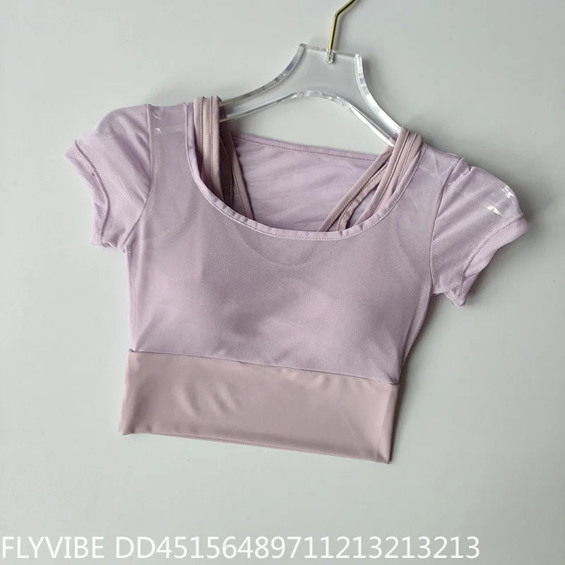 Women Seamless Quick Dry Yoga Top Built In Chest Pad