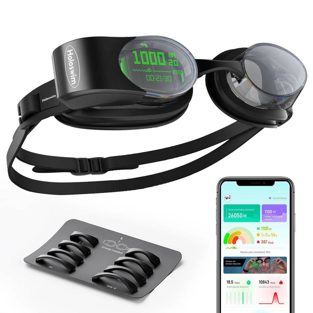 Holoswim 2Pro Smart Swim Goggles AR Display AI Data Tracking