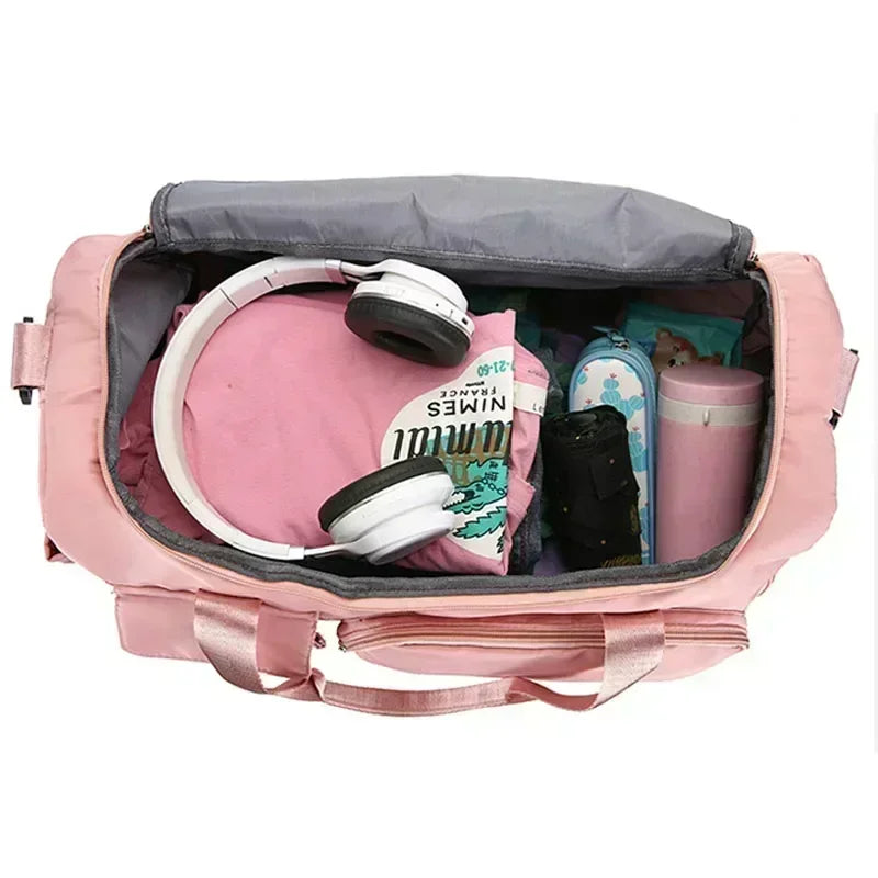 Large Capacity Nylon Travel Duffel Bag Featuring Shoe Compartment