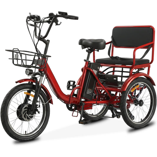 Adult Dual Seat Electric Tricycle With Pedals And Cargo Space