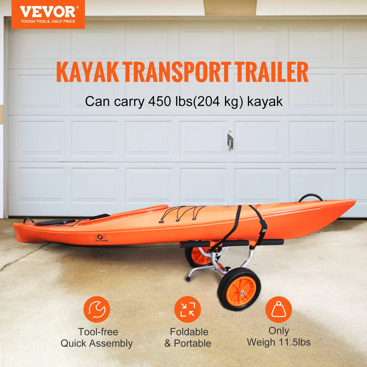 SucceBuy Detachable Kayak Cart With Adjustable Width And Solid Tires