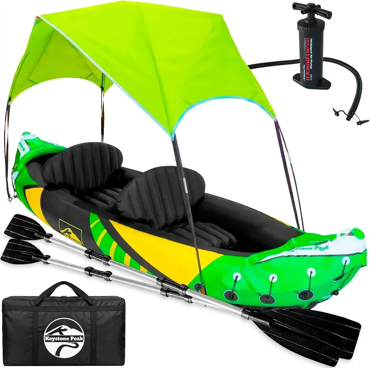 Inflatable Tandem Kayak With Detachable Sun Canopy And Adjustable Seats