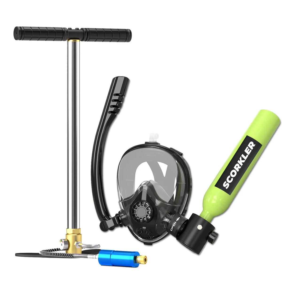 Scorkler Mini Scuba Diving Tank With Full Face Mask Pump