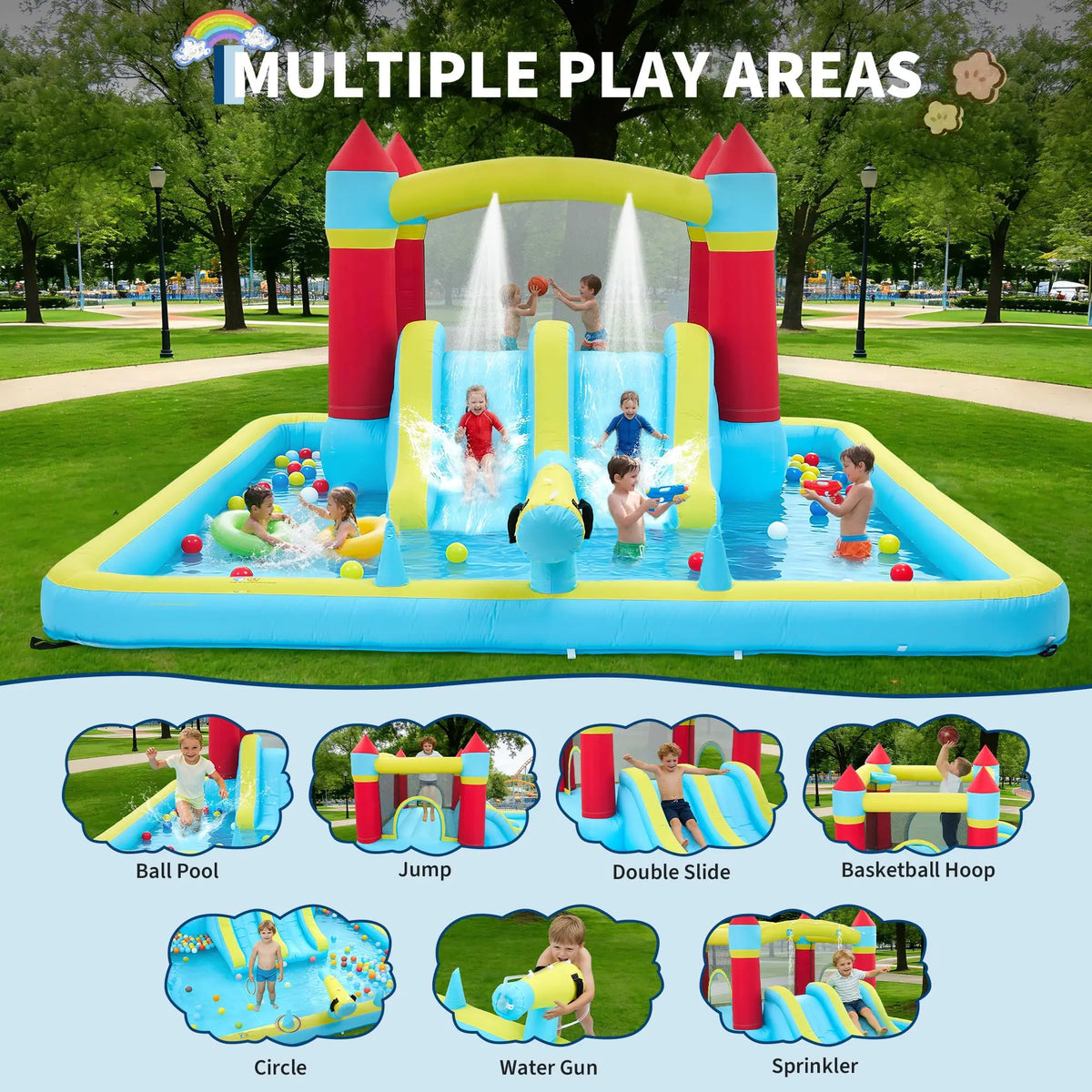 HiMiss Kids Inflatable Water Slide And Bounce House