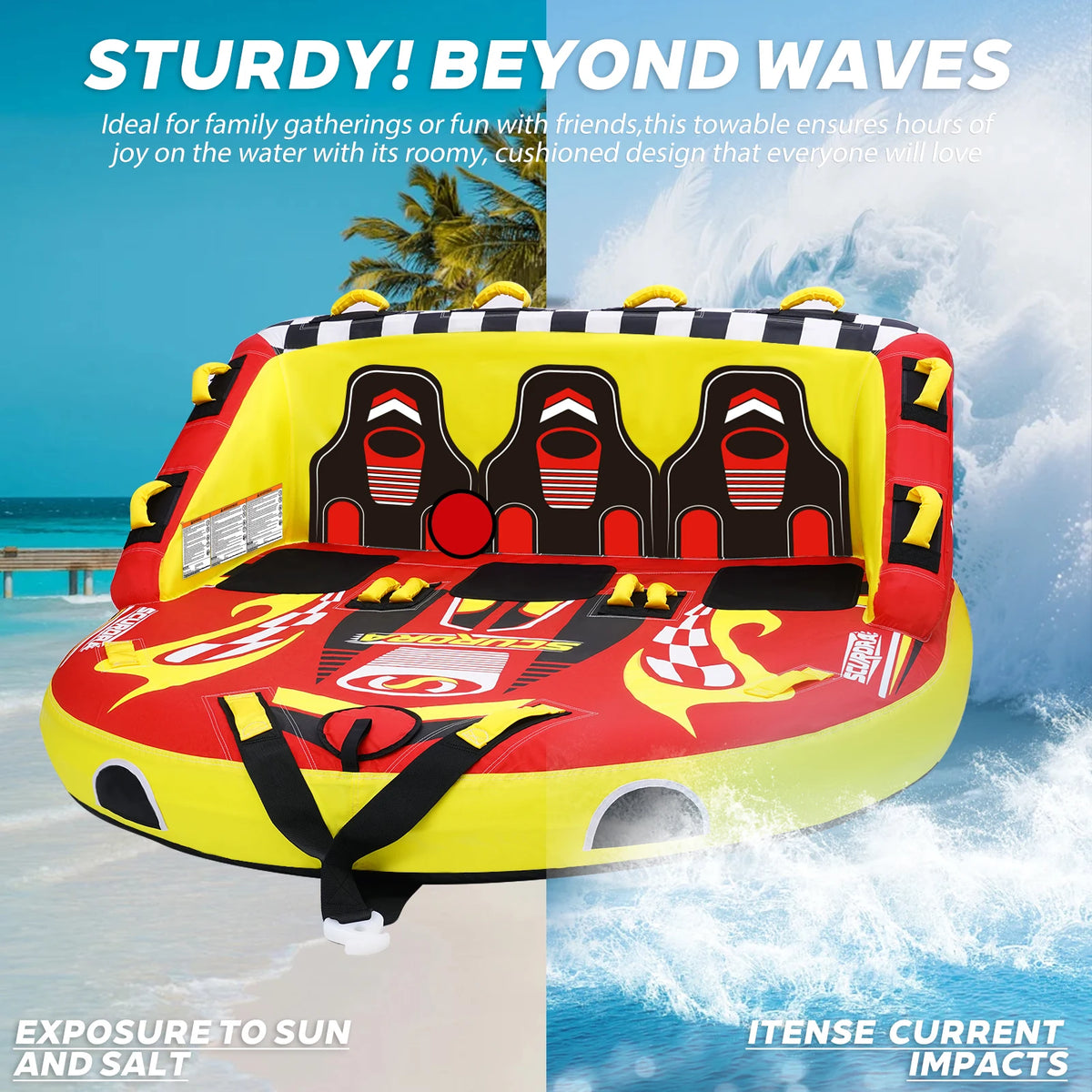 Three Person Towable Inflatable Boat Tube For Premium Water Sports