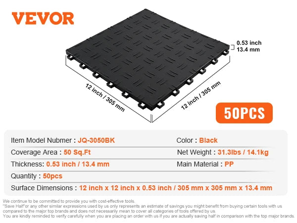 SucceBuy Garage Tiles Interlocking Garage Floor Covering Tiles Non-Slip Double-Sided Texture for Garages Basements Repair Shops