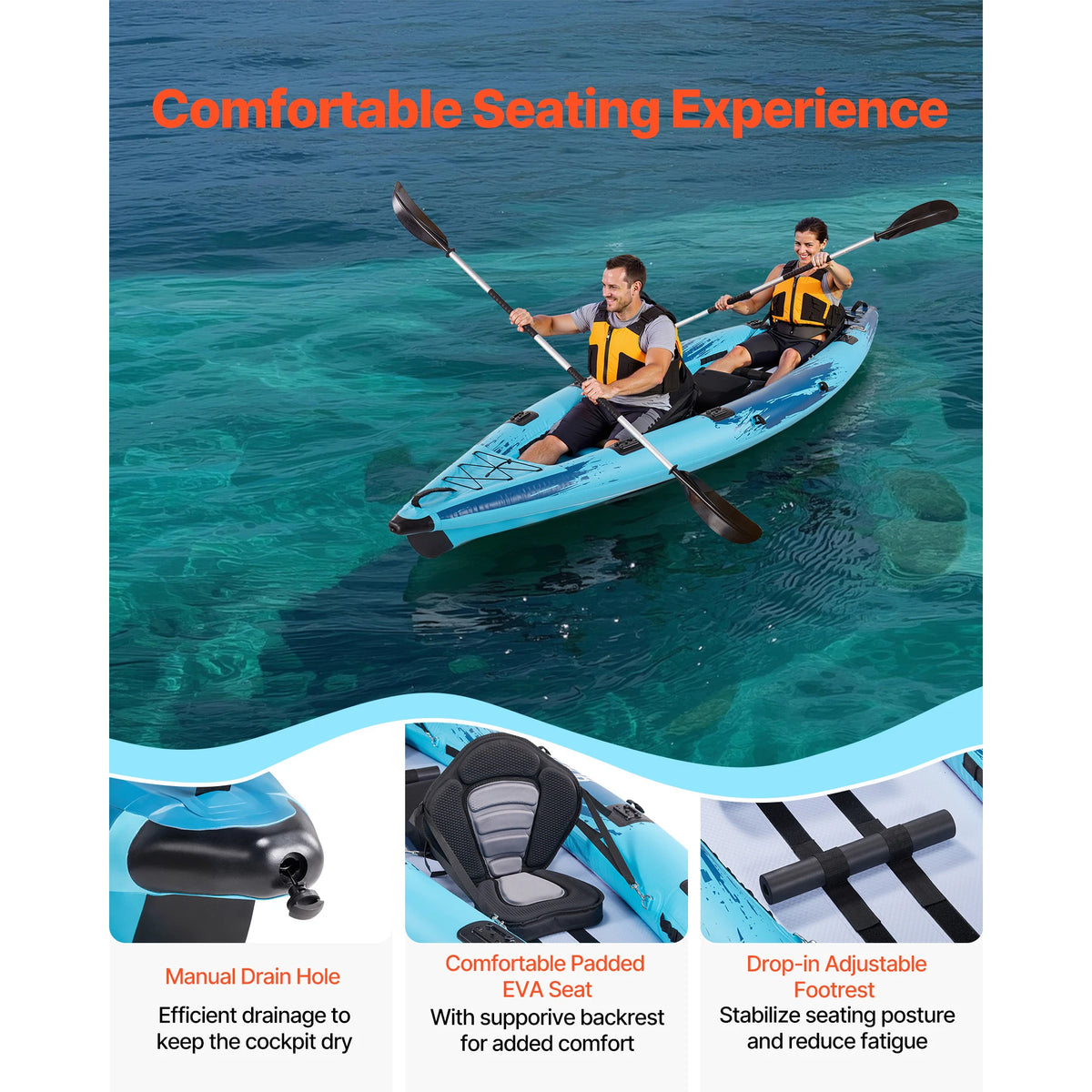 Two Person Inflatable Kayak With Padded Seats And Paddles