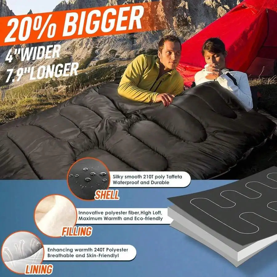 Double Sleeping Bag For Two Adults Cold Weather Camping Hiking