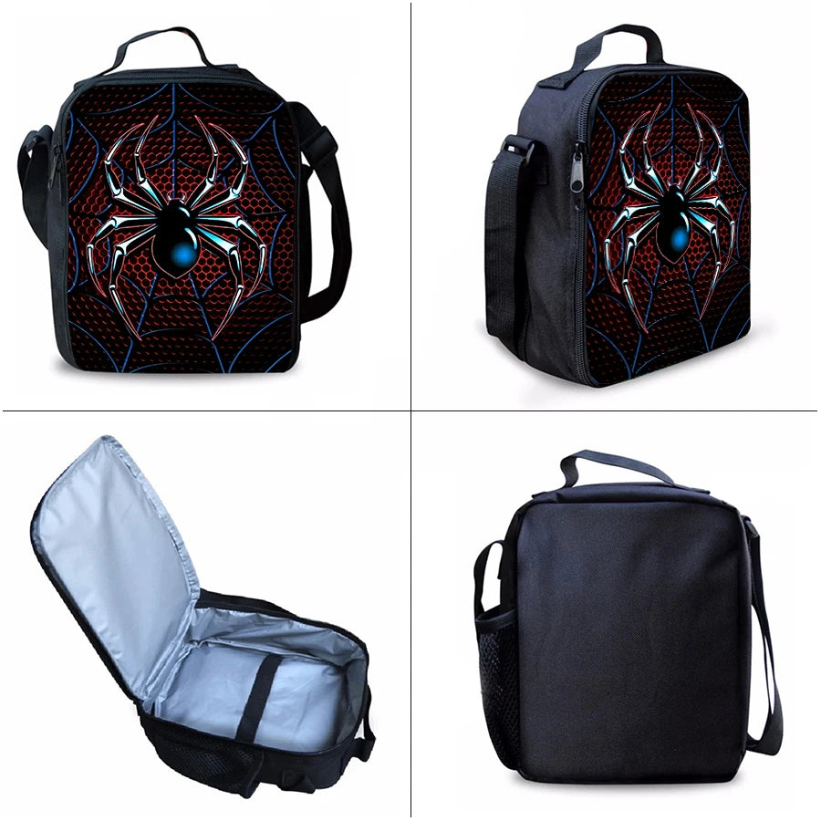 Spider Pattern Three Piece Backpack Set For Kids School Travel