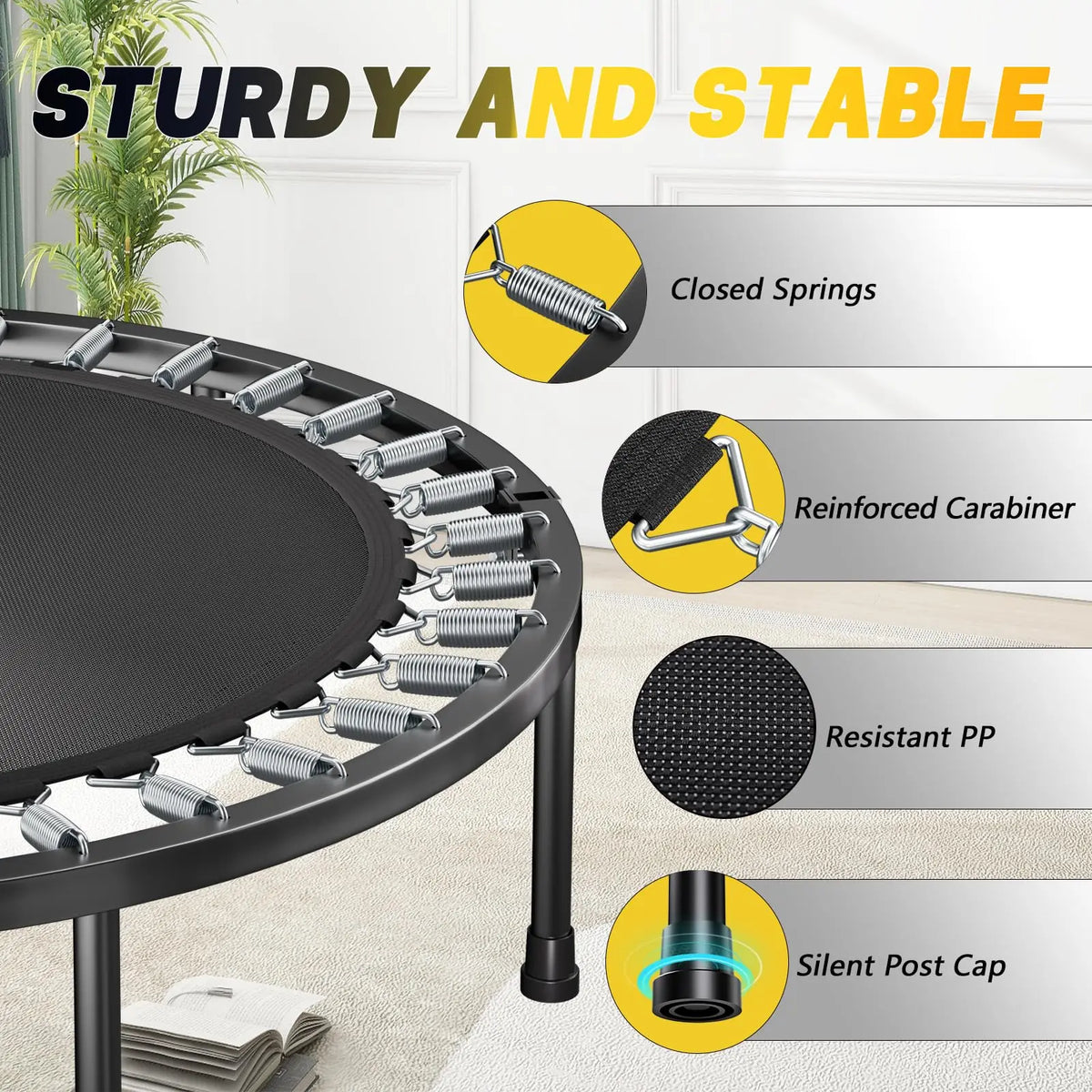 Premium Foldable Fitness Rebounder With Adjustable Bar For Adults