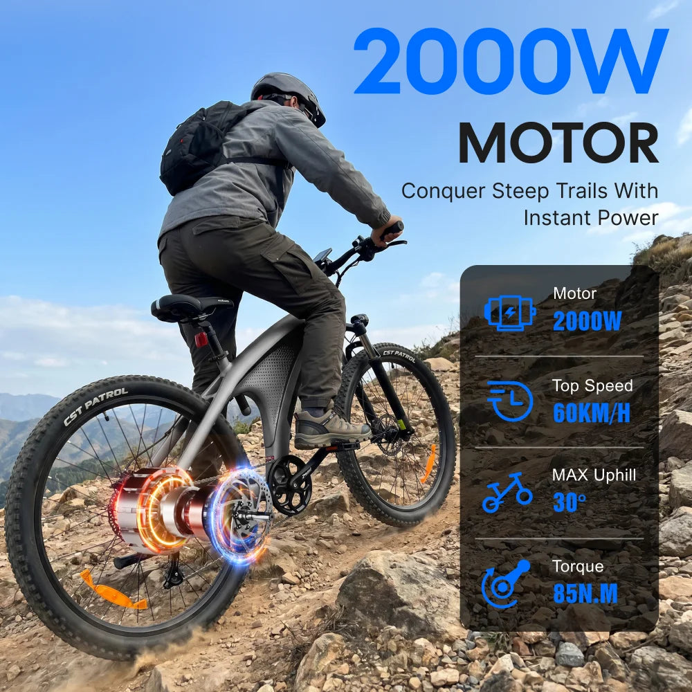 Huanci Q5 2000W Torque Sensor Electric Mountain Bike Removable Battery
