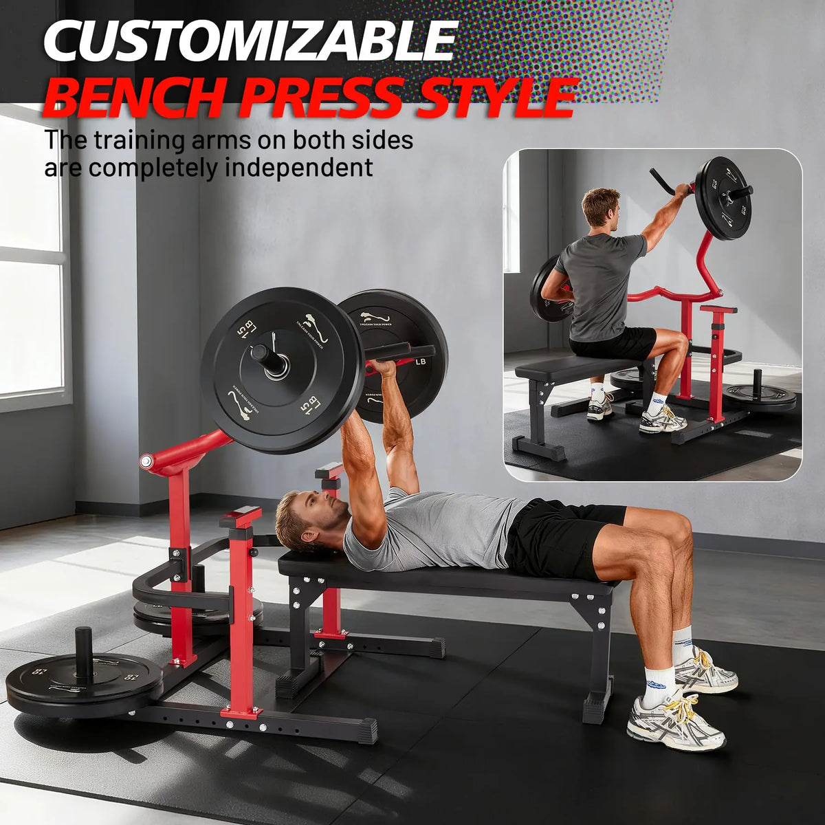 Adjustable Chest Press Machine with Converging Arms and Bench