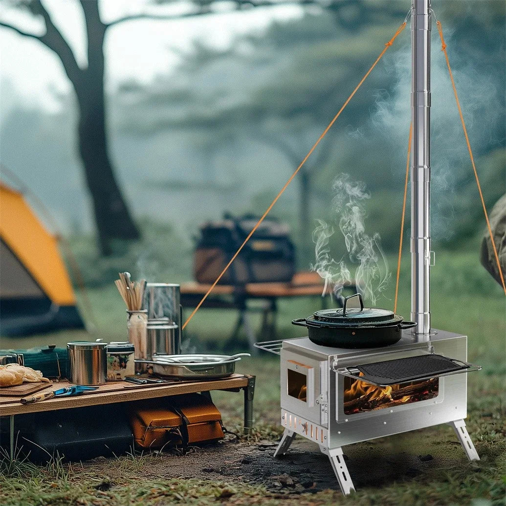 Portable Hot Tent Wood Stove With Six Stainless Chimney Pipes