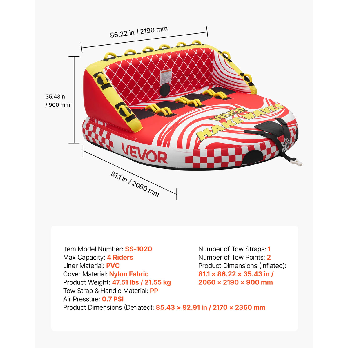 SucceBuy Multi Rider Towable Water Sports Tube With Nylon Cover