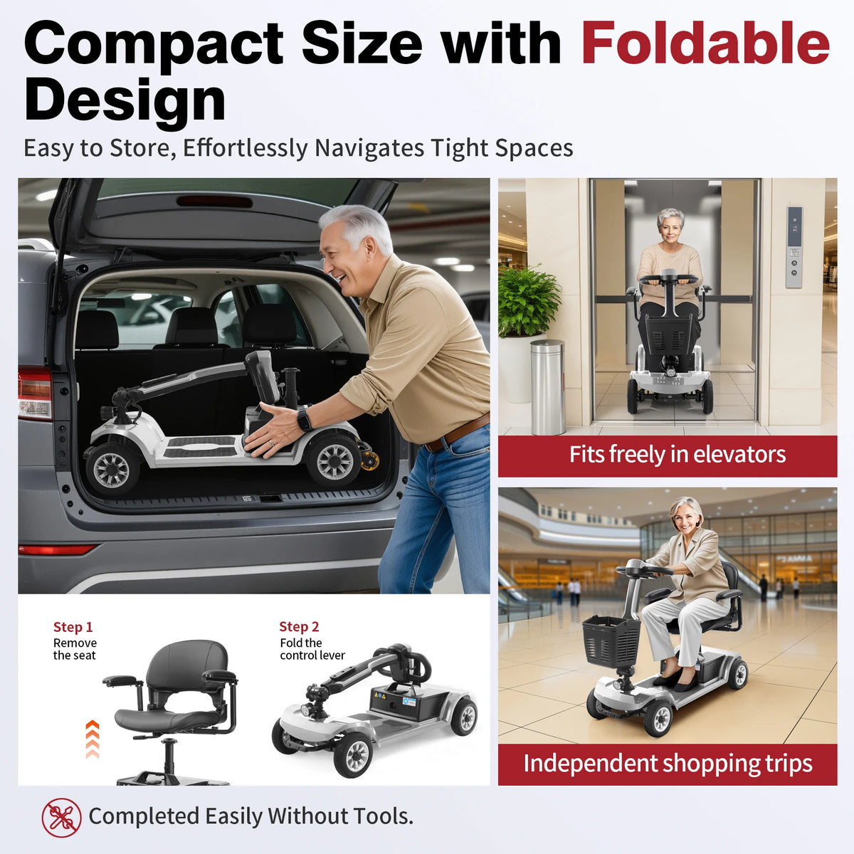 Long Range Foldable Electric Mobility Scooter With Extended Magnetic Brake