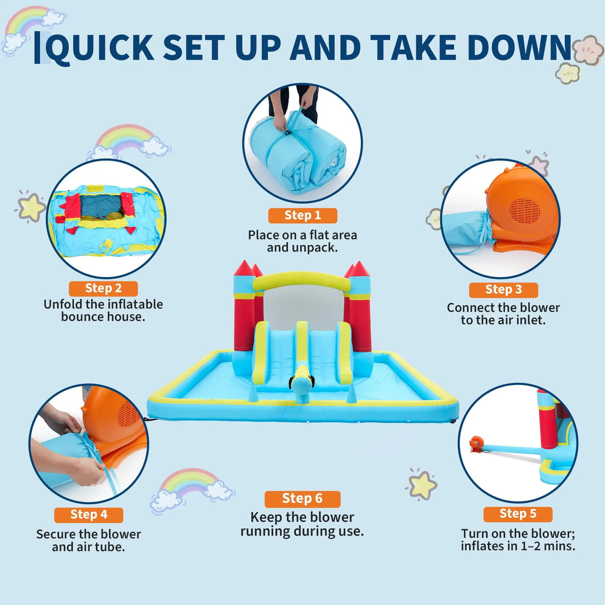HiMiss Kids Inflatable Water Slide And Bounce House