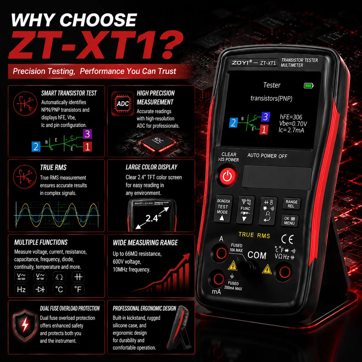 ZOYI ZT XT1 Digital Multimeter True RMS Transistor Tester